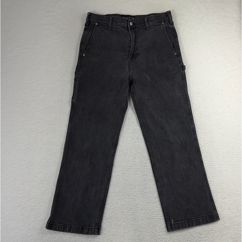 Abercrombie Fitch Baggy Jeans Men 34x32 Fits 32x27 Denim Loose Carpenter Black